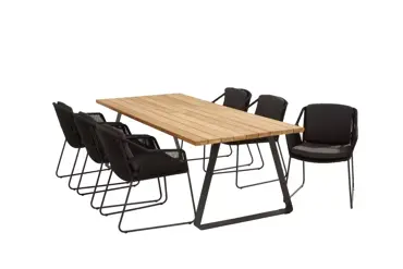 Accor tuinset antraciet met teak Basso tafel met alu poten - afbeelding 2