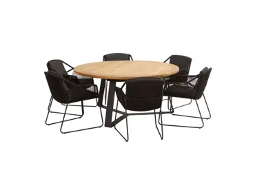 Accor tuinset antraciet met teak ronde Basso tafel met alu poten - afbeelding 1