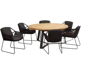 Accor tuinset antraciet met teak ronde Basso tafel met alu poten - afbeelding 2