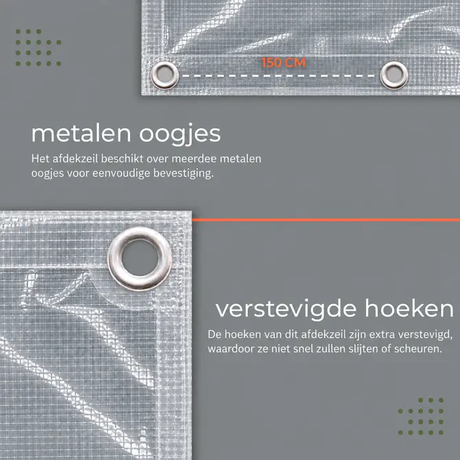 AFDEKZEIL TRANSPARANT details 4 x 6 MTR 150 GR/M² details, Verbo, Tuincentrumoutlet.com