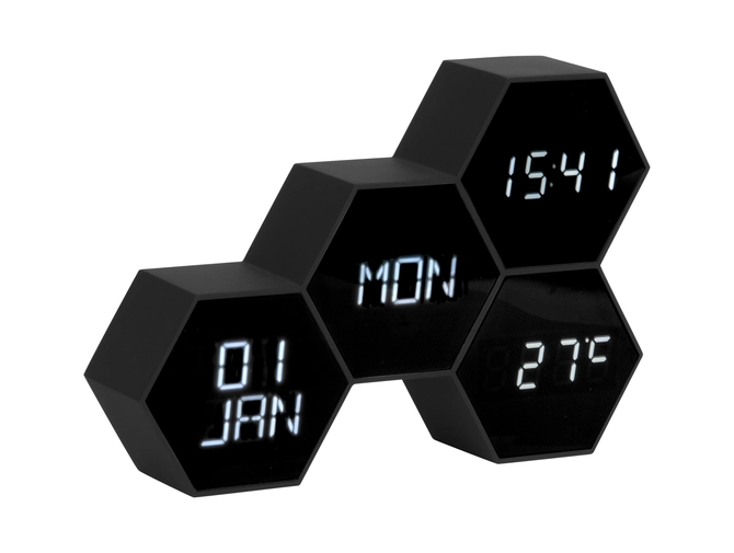 Alarm clock Six in the Mix rubberized black, present time, tuincentrumoutlet.com