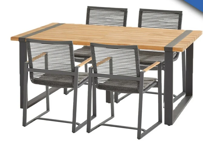 Alto tuintafel 180x100 met 4 Pandino diningstoelen, 4 Seasons Outdoor, Tuincentrumoutlet