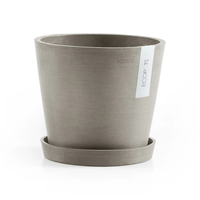 Amsterdam 18 Taupe met onderschotel, Ecopots, tuincentrumoutlet.com