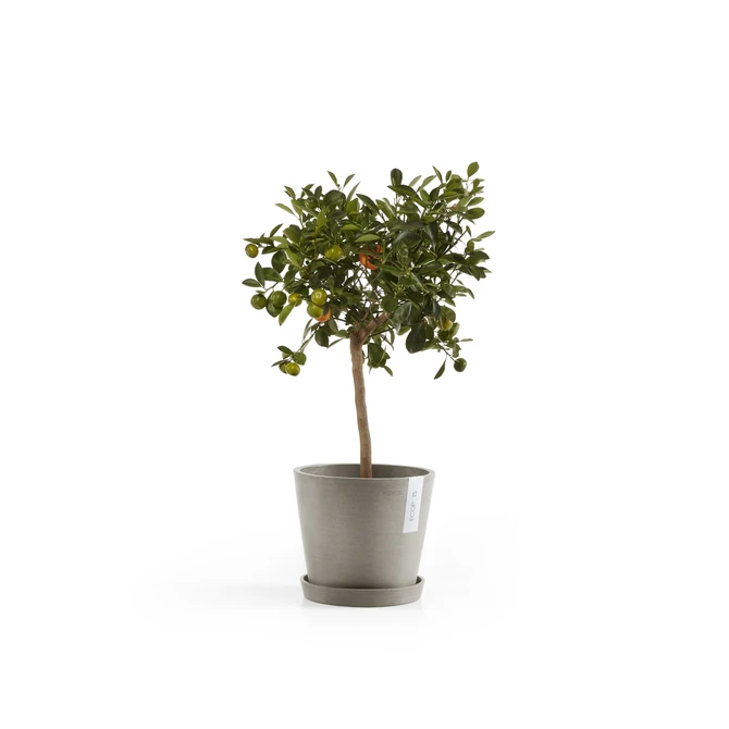 Amsterdam 18 Taupe sfeerbeeld met onderschotel, Ecopots, tuincentrumoutlet.com