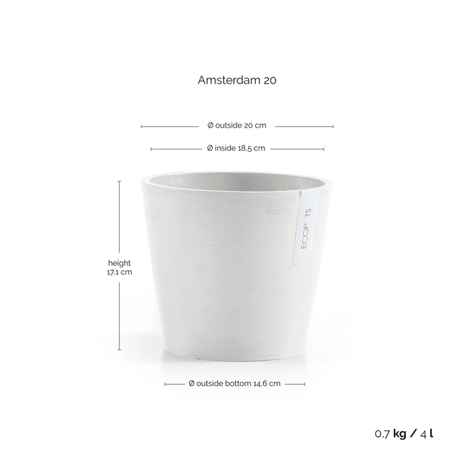 Amsterdam 20 Wit afmetingen, Ecopots, tuincentrumoutlet.com