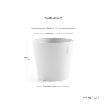 Amsterdam 25 Wit afmetingen, Ecopots, tuincentrumoutlet.com