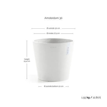 Amsterdam 30 Wit afmetingen, Ecopots, tuincentrumoutlet.com