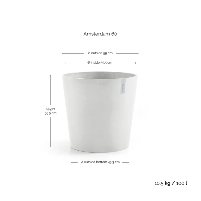 Amsterdam 60 Wit afmetingen, Ecopots, tuincentrumoutlet.com