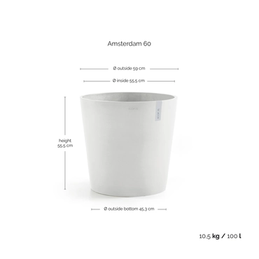 Amsterdam 60 Wit afmetingen, Ecopots, tuincentrumoutlet.com