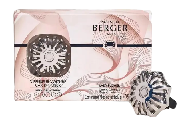 Autodiffuser Coralie Silver met Lady Flower, lampe berger, tuincentrumoutlet.com