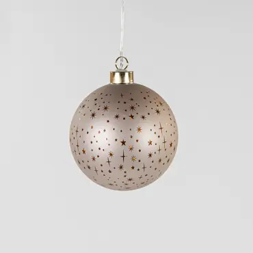 B.O.T. GLAS BAL MAT CHAMPAGNE MET STERREN 10CM /LED WARM WIT 2XAAA MET TIMER