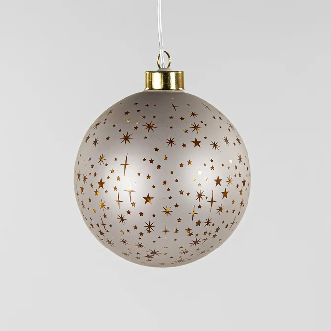 B.O.T. GLAS BAL MAT CHAMPAGNE MET STERREN 12CM /LED WARM WIT 2XAAA MET TIMER, ANNA'S collection. tuincentrumoutlet.com
