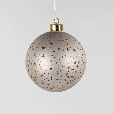 B.O.T. GLAS BAL MAT CHAMPAGNE MET STERREN 12CM /LED WARM WIT 2XAAA MET TIMER, ANNA'S collection. tuincentrumoutlet.com