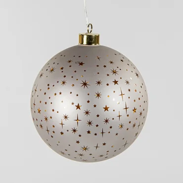 B.O.T. GLAS BAL MAT CHAMPAGNE MET STERREN 15CM /LED WARM WIT 2XAAA MET TIMER