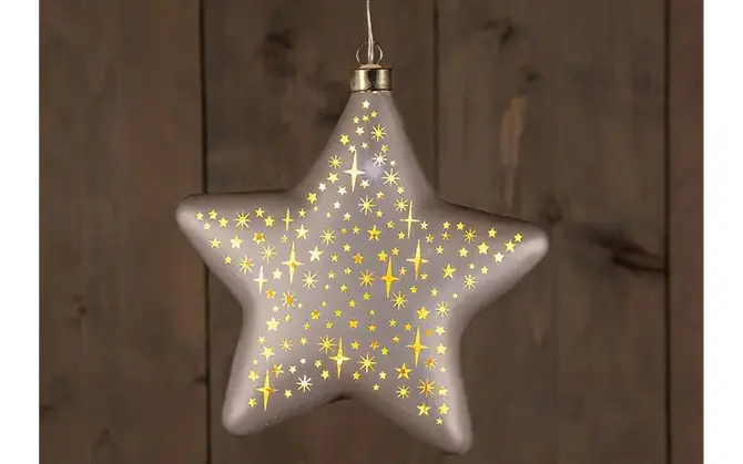 B.O.T. GLAS STER MAT CHAMPAGNE MET STERREN 19CM /LED WARM WIT 2XAAA MET TIMER sfeer, anna's collection, tuincentrumoutlet.com
