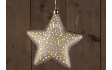 B.O.T. GLAS STER MAT CHAMPAGNE MET STERREN 19CM /LED WARM WIT 2XAAA MET TIMER sfeer, anna's collection, tuincentrumoutlet.com