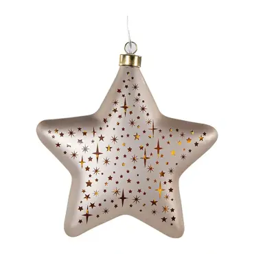 B.O.T. GLAS STER MAT CHAMPAGNE MET STERREN 19CM /LED WARM WIT 2XAAA MET TIMER, anna's collection, tuincentrumoutlet.com