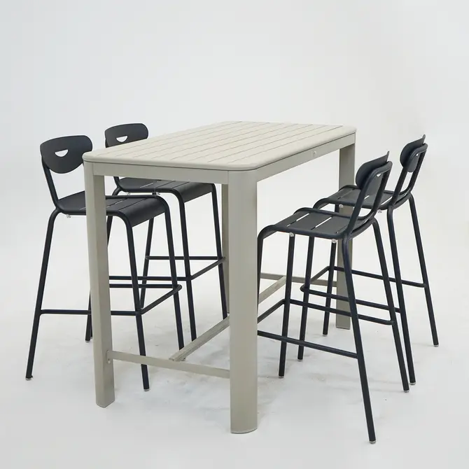 Bartafel Eos L140B74H105 crème met 4 Smiley barstoelen antraciet