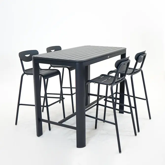 Bartafel EOS L140B74H105cm grijs met 4 Smiley barstoelen antraciet