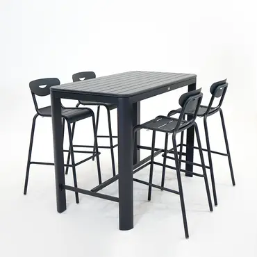 Bartafel EOS L140B74H105cm grijs met 4 Smiley barstoelen antraciet