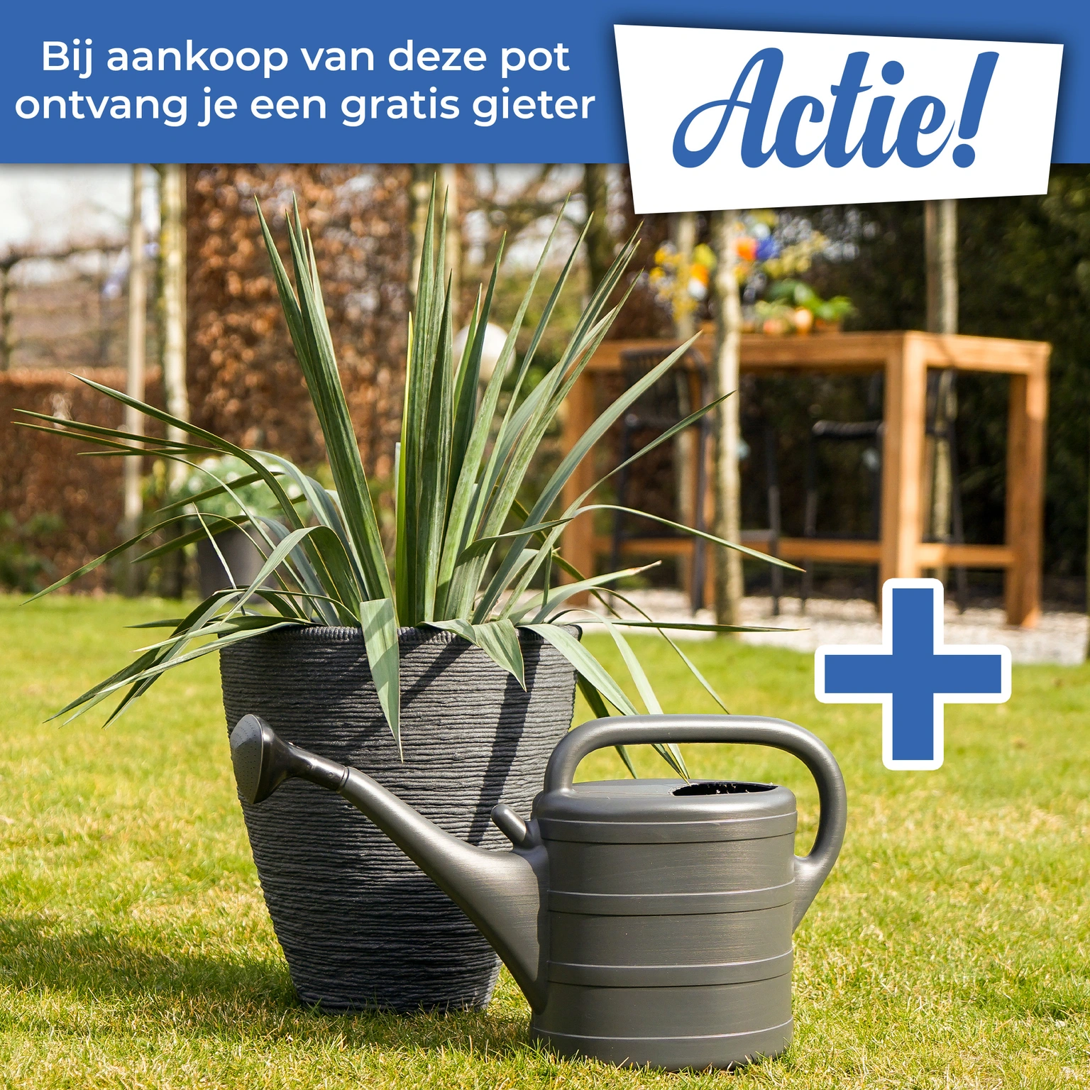 Bloempot geribbeld antraciet d38h42cm afbeelding