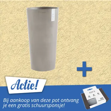 Pot amsterdam high d76cm taupe met onderschotel en plant, Ecopots actie, tuincentrumoutlet