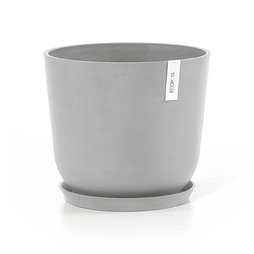 Pot oslo d35cm wit grijs met onderschotel, Ecopots, tuincentrumoutlet