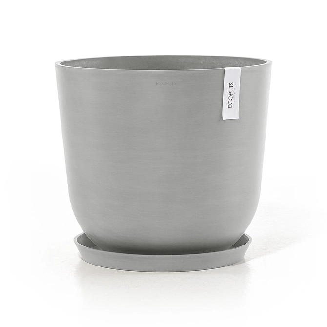 Pot oslo d45cm wit grijs met onderschotel, Ecopots, tuincentrumoutlet