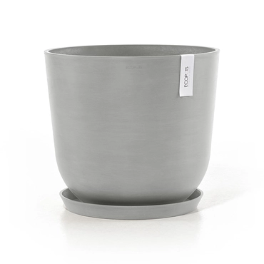 Pot oslo d45cm wit grijs met onderschotel, Ecopots, tuincentrumoutlet