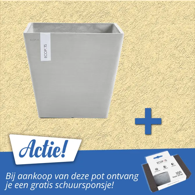 Pot rotterdam witgrijs l30b30h27cm met onderschotel en plant schuurspons, Ecopots, tuincentrumoutlet