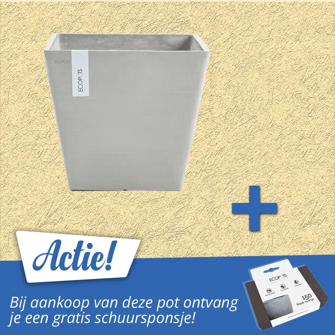 Pot rotterdam witgrijs l40b40h36cm met onderschotel en plant actie, Ecopots, tuincentrumoutlet