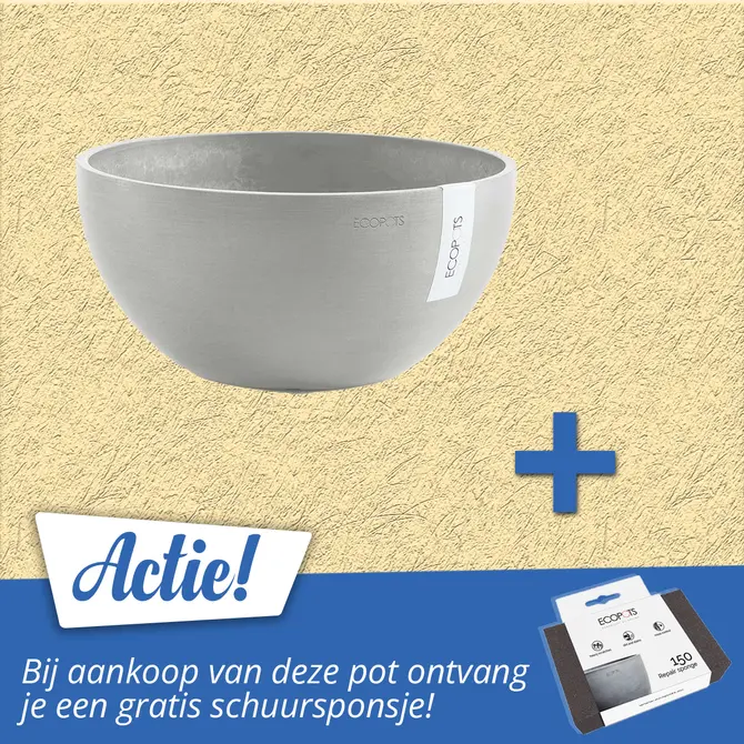 Schaal brussels witgrijs d30h14cm met onderschotel en plant actie, Ecopots, tuincentrumoutlet