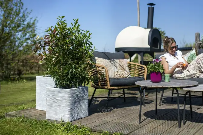 Planter square Rib NL 40x40x40 ivory sfeer, Capi Europe, tuincentrumoutlet