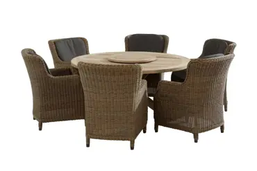 Brighton tuinset met ronde teak Louvre tafel en lazy susan www.tuinmeubels.nl