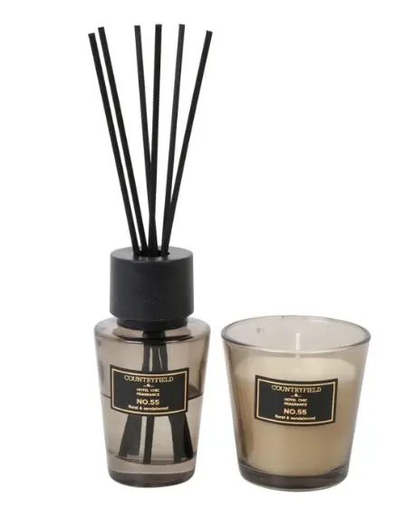 Cadeauset Geurstokje en Geurkaars  vk No.55 antraciet, Decostar, tuincentrumoutlet.com