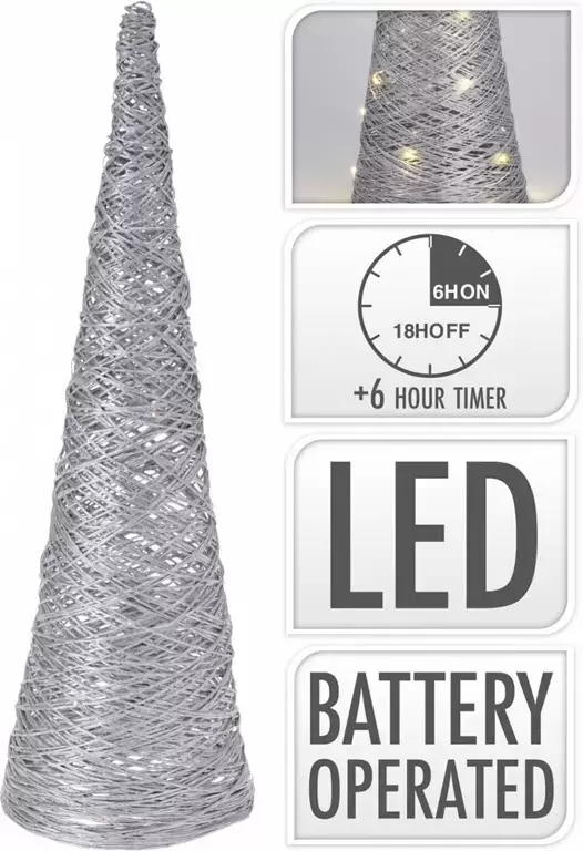 Cone met LED verlichting - 80 cm zilver