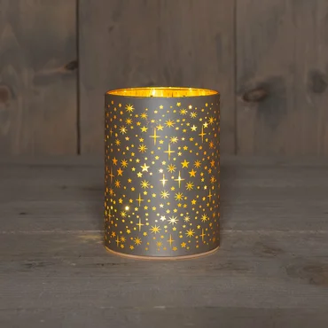 CYLINDER GLAS MET STERREN 10LED WARM WIT OP 3AA BATTERIJ MET TIMER D9HX12CM CHAMPAGNE. ANNA'S collection. tuincentrumoutlet.com