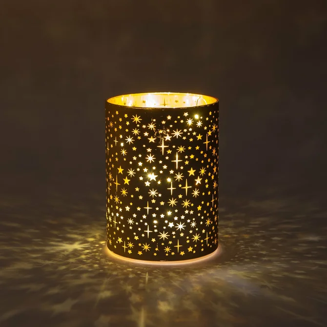 CYLINDER GLAS MET STERREN 10LED WARM WIT OP 3AA BATTERIJ MET TIMER D9HX12CM CHAMPAGNE. ANNA'S collection. tuincentrumoutlet.com