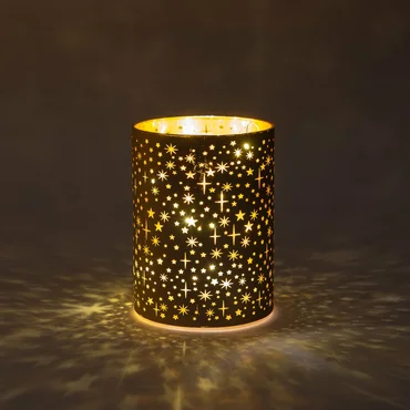CYLINDER GLAS MET STERREN 10LED WARM WIT OP 3AA BATTERIJ MET TIMER D9HX12CM CHAMPAGNE. ANNA'S collection. tuincentrumoutlet.com
