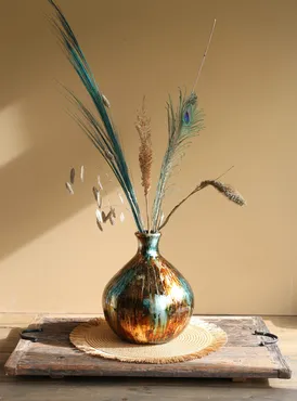 Dazzle vase Ø23 x h.25 petrol gold sfeer, Ideas 4 Seasons, tuincentrumoutlet