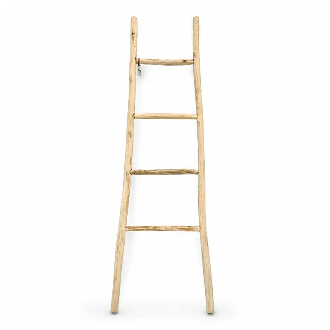 Deco ladder teak l35b55h160cm naturel zijkant, Van der Leeden, Tuincentrumoutlet