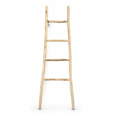 Deco ladder teak l35b55h160cm naturel zijkant, Van der Leeden, Tuincentrumoutlet