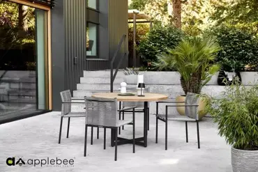 Dining Tuinstoel Jakarta Grijs Touw Zwart Aluminium RVS Stoel Buiten Applebee - afbeelding 5