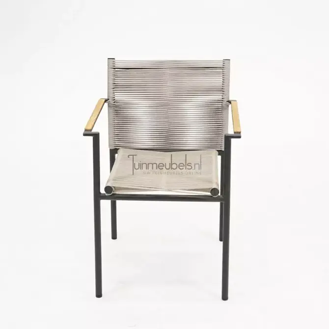 Dining Tuinstoel Jakarta Grijs Touw Zwart Aluminium RVS Stoel Buiten Applebee - afbeelding 9