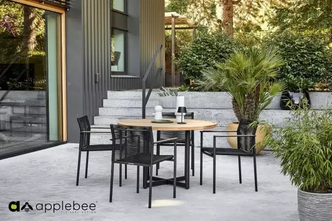 Dining Tuinstoel Jakarta Zwart Touw Aluminium RVS Stoel Buiten Applebee - afbeelding 7