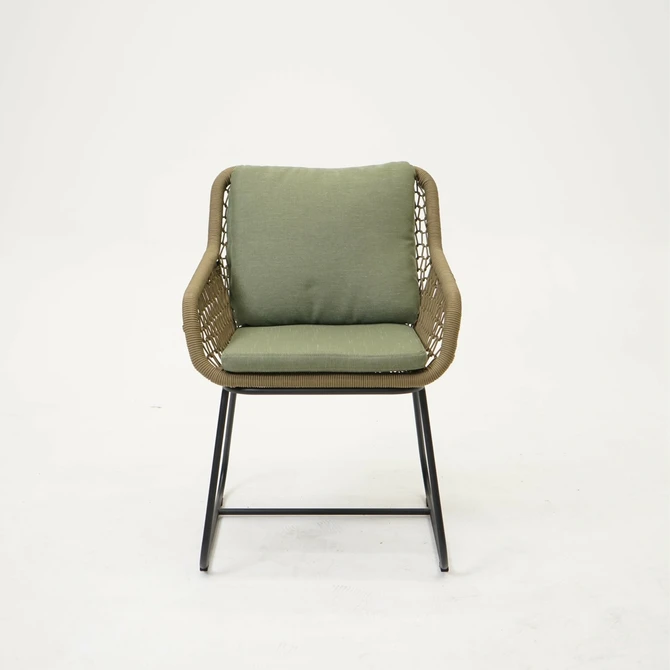 Dining Tuinstoel Portofino Olijf Groen met Groene Kussens Touw Stoel Buiten Tuin - afbeelding 2