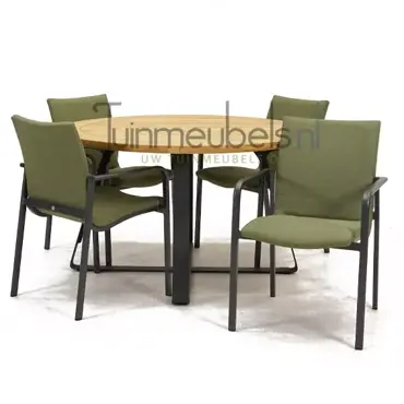 Tuinstoel Anzio dining Forest green met Basso 130 cm teaktafel, tuinmeubels.nl, foto 1