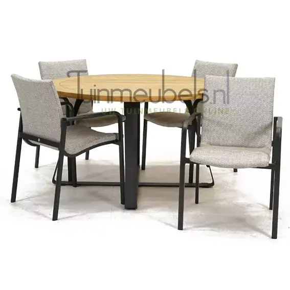 Tuinstoel Anzio dining Soft grey met Basso 130 cm teaktafel, tuinmeubels.nl, foto 1