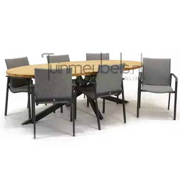 Tuinstoel Anzio dining Light Antracite met Prado elips 240 cm teaktafel, tuinmeubels.nl, foto 1