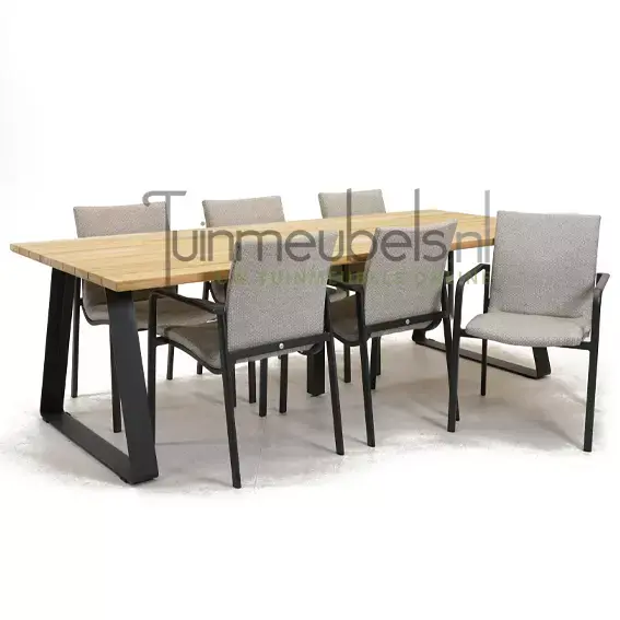 Tuinstoel Anzio dining Soft grey met Basso 240 cm teaktafel, tuinmeubels.nl, foto 1